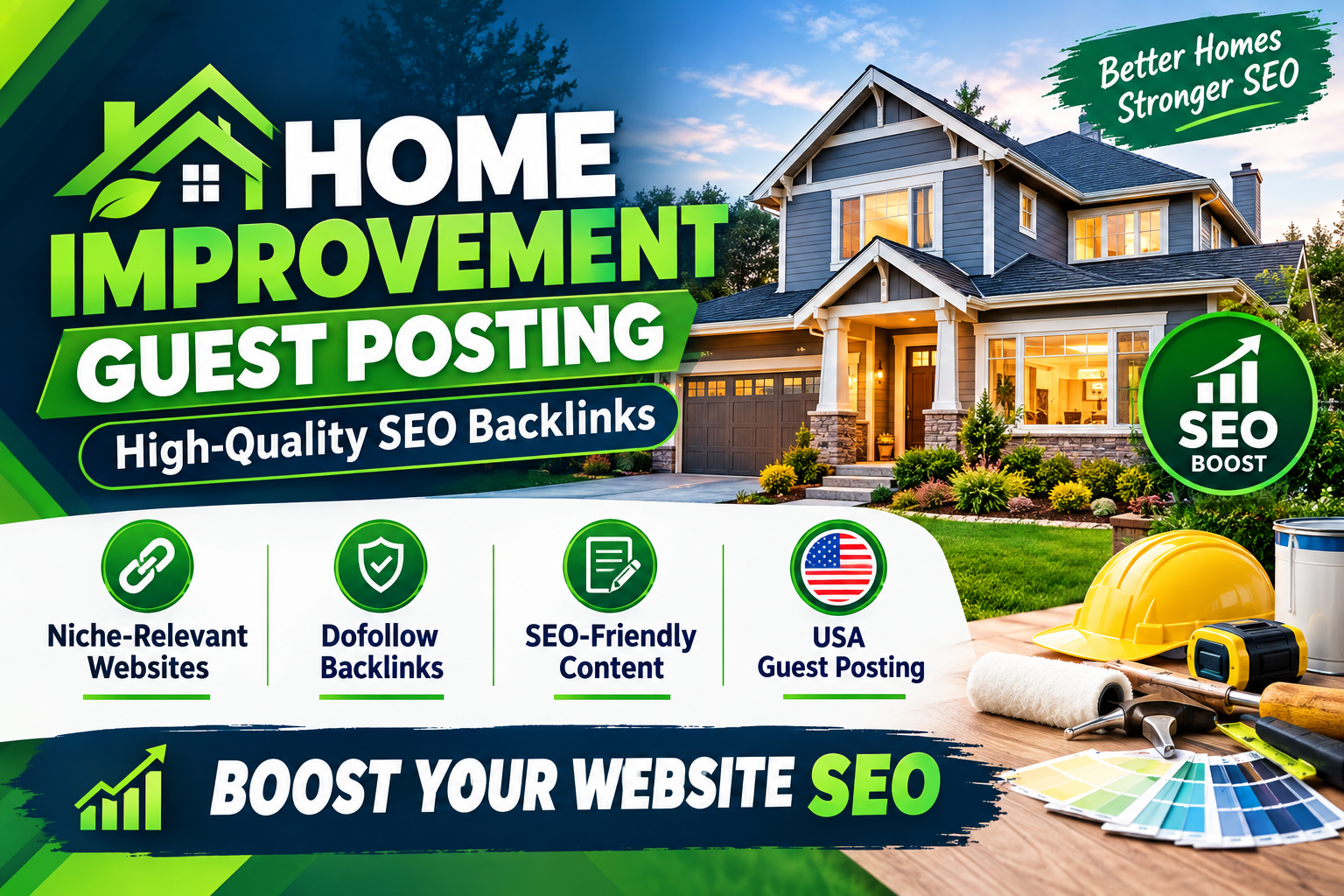 I will write and publish guest posts on home improvement blogs with high-quality dofollow backlinks for SEO